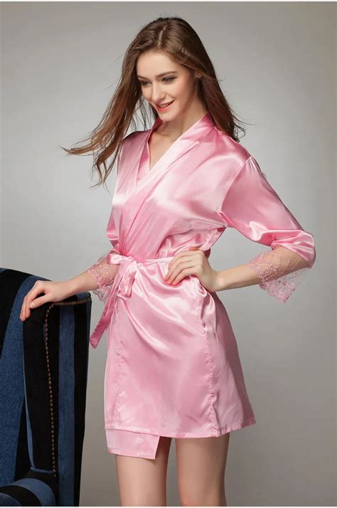 Sexy Women S Plus Size Kimono Warm Wedding Satin Lace Sheer Robe