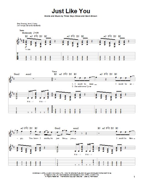 Just Like You By Three Days Grace Guitar Tab Play Along Guitar