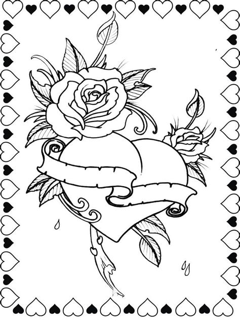 beautiful designs  hearts  roses coloring page valentines day
