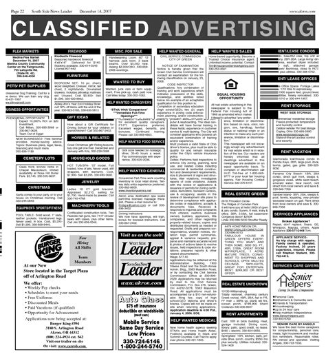 Newspaper Classified Ad Template Resume Examples