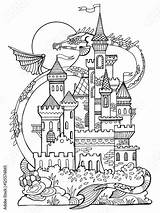 Coloring Castle Pages Dragon Book Fotolia Adults Adult Drawing Fantasy Vector Buckingham Palace Printable Color Template Au Getcolorings Kleurplaat Getdrawings sketch template