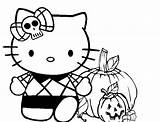 Kitty Halloween Hello Coloring Pages Spooky Scary Kids Cat Printable Cutouts Bow Color Print Colouring Cliparts Outline Clipart Cute Happy sketch template