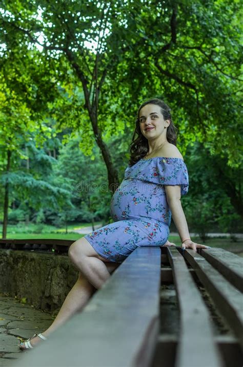 Beautiful Pregnant Girl Lying On Bench Stock Image Image Of Belly