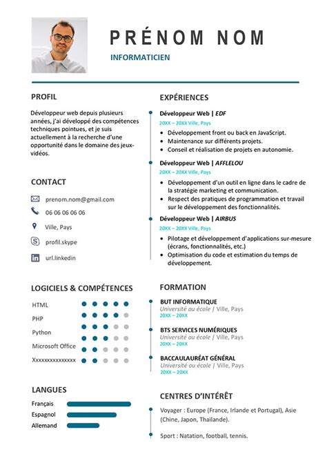 cv informatique gratuit  telecharger sur word exemple