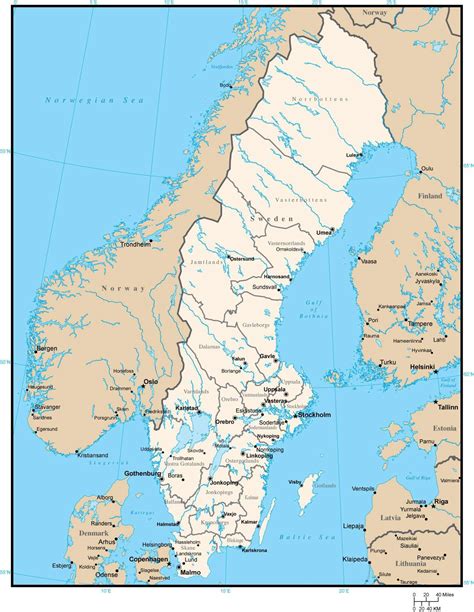 sweden map  county areas  capitals  adobe illustrator format