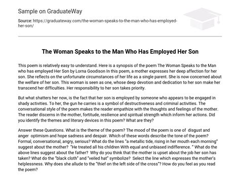 The Woman Speaks To The Man Who Has Employed Her Son Analysis Free