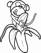 Monkey Coloring Cartoon Printable Banana sketch template
