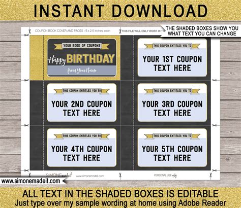 printable birthday coupon book template diy personalized coupons