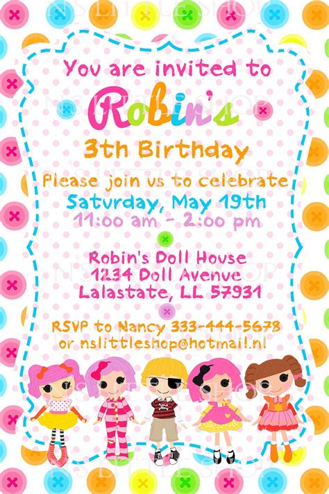 button doll birthday invitation card customize  nslittleshop