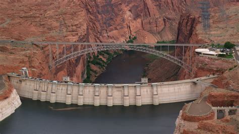 5 5k stock footage aerial video of passing the glen canyon dam and