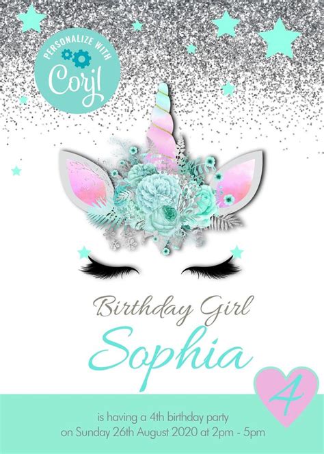 printable invitations birthday unicorn birthday cards digital