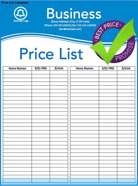 price list template   speedy template