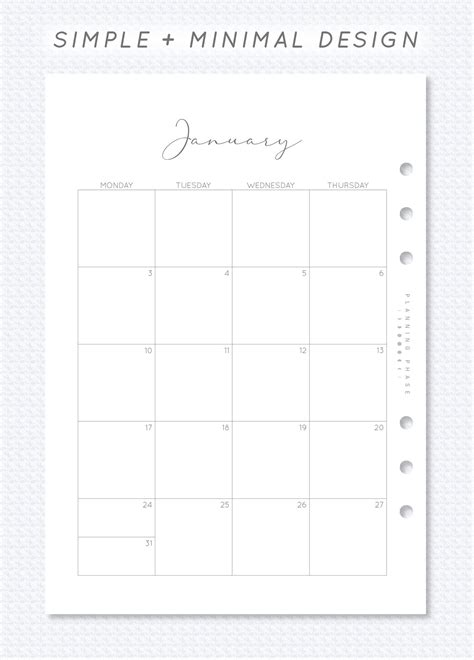 monthly calendar printable  filofax planner insert etsy