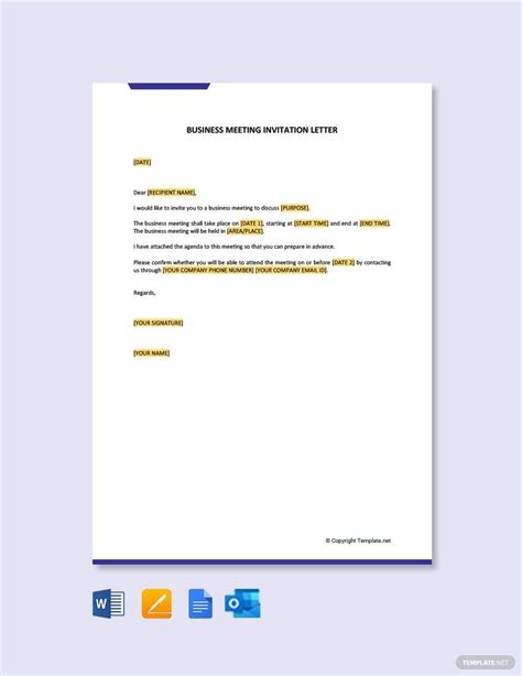 business invitation letter template  word   templatenet