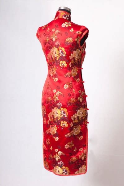 red peony short qipao dress with capped sleeves custom made cheongsam