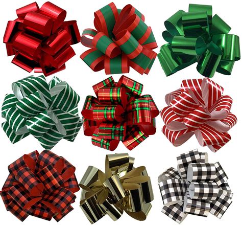 christmas gift wrap pull bows  wide set   metallic red green