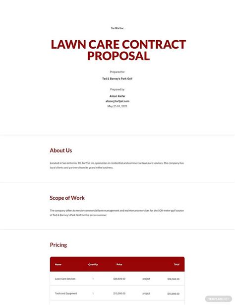 lawn care contract proposal template  google docs word pages