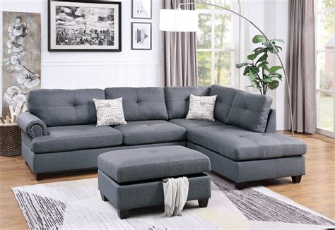 blue grey reversible lr sectional sofa set polyfiber cushion chaise sofa ottoman couch living