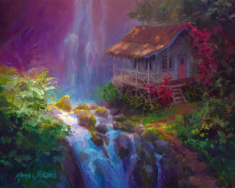 tropical waterfall painting  canvas hawaiian landscape art