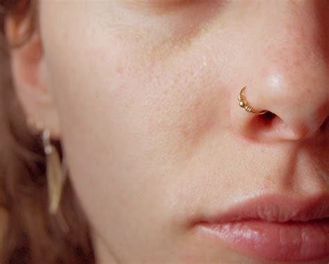 18k Solid Gold Nose Ring Small Embellished Hoop Etsy