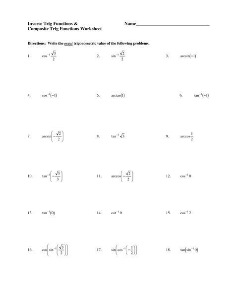 images  trigonometry trig worksheets  printable