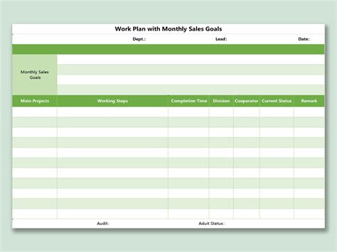 excel  work plan  monthly sales goalsxls wps  templates