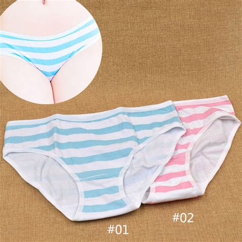 harajuku girl blue pink stripe panties underwear intimate cosplay