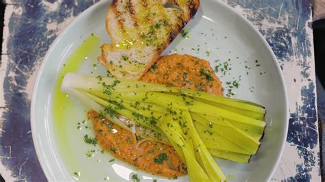 charred leeks with romesco and grilled sourdough by tobie puttock youtube
