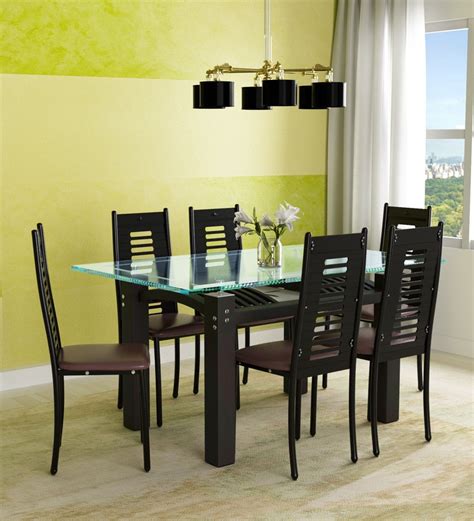 pepperfry dining table  seater glass top glass designs
