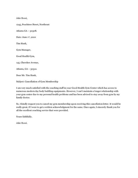 cancel gym membership letter cancel gym membership letter  written