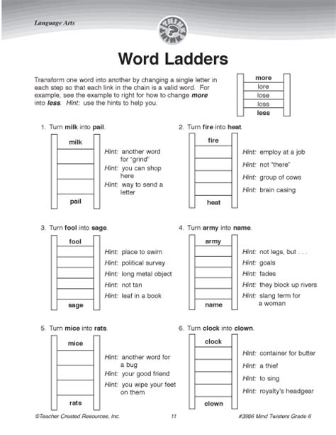 word ladder worksheets  middle school worksheets master