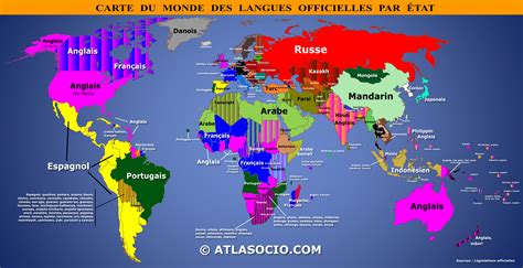 carte du monde des langues officielles par etat  territoire