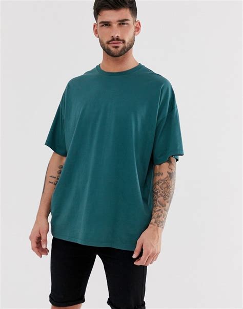 asos design oversized  shirt  crew neck  green modesens