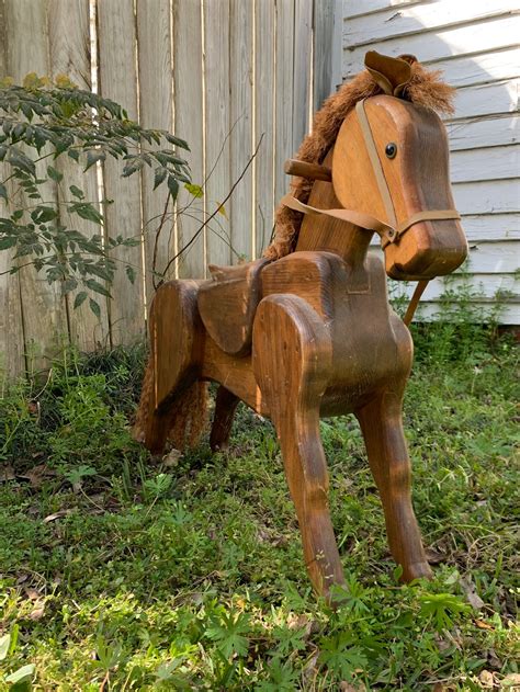vintage wooden rocking horse traditional american etsy