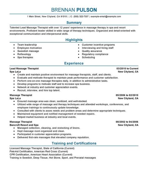 best lead massage therapist resume example from