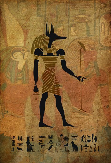 egyptian anubis print vintage ancient egypt decor ocean wall art