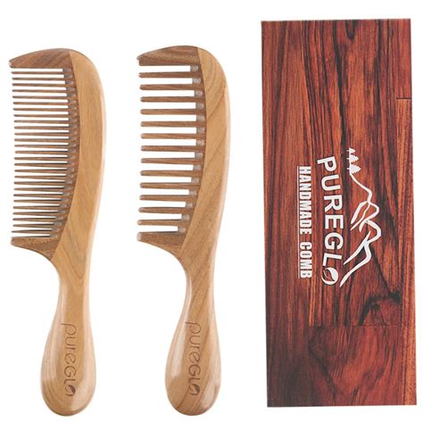 wide fine tooth natural wooden hair comb set pureglo naturals