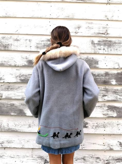 inuit vintage coat   bluegrey wool  fur  etsy canada