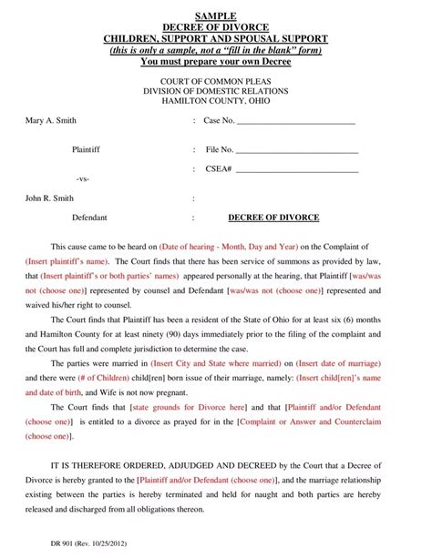 divorce decree sample fill  printable  forms