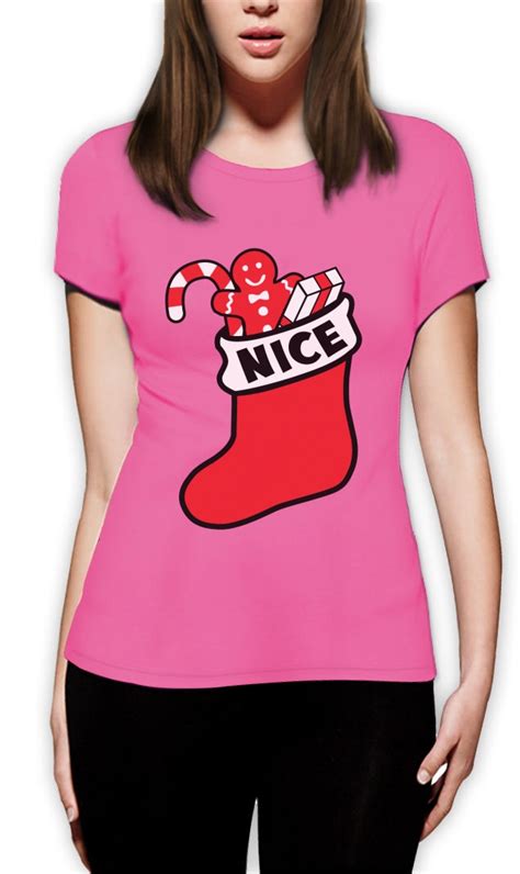 Nice And Naughty Xmas Women T Shirt Matching Couples Top Holiday T