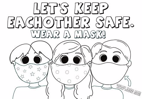 kids wearing face masks coloring page love woolies