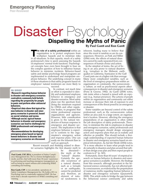 pdf disaster psychology dispelling the myths of panic