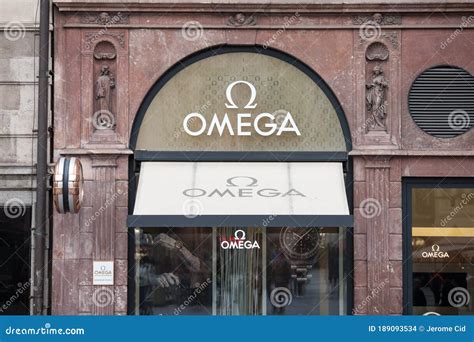 omega logo  front  watches   retailer boutique  prague editorial stock image image