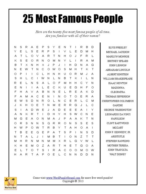 famous people word search leisure