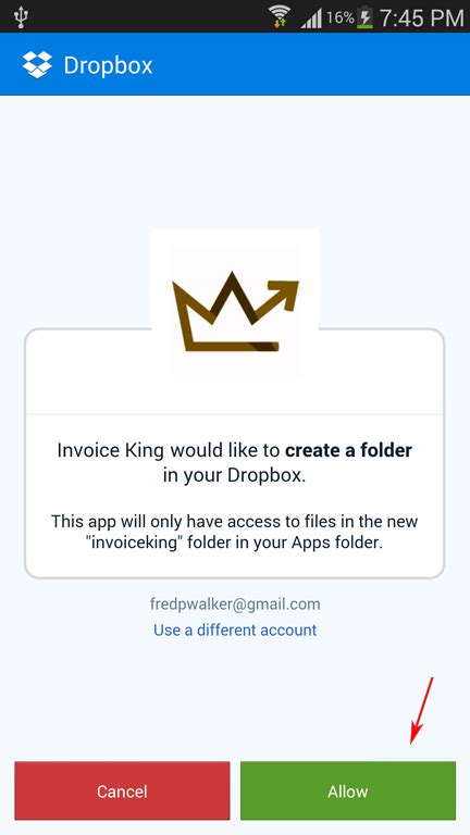 linking  dropbox account invoice king