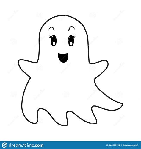 halloween ghost outline isolated illustration  white background cute