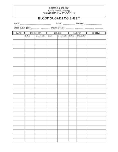 blood sugar log sheet parker endocrinology  printable