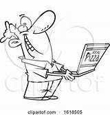 Pizza Box Happy Holding Cartoon Man Good Toonaday Outline sketch template