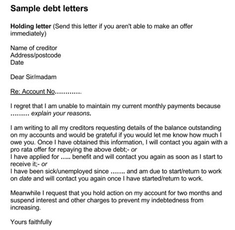 debt request letter mt home arts