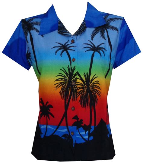 hawaiian shirt women coconut tree print aloha beach top blouse casual